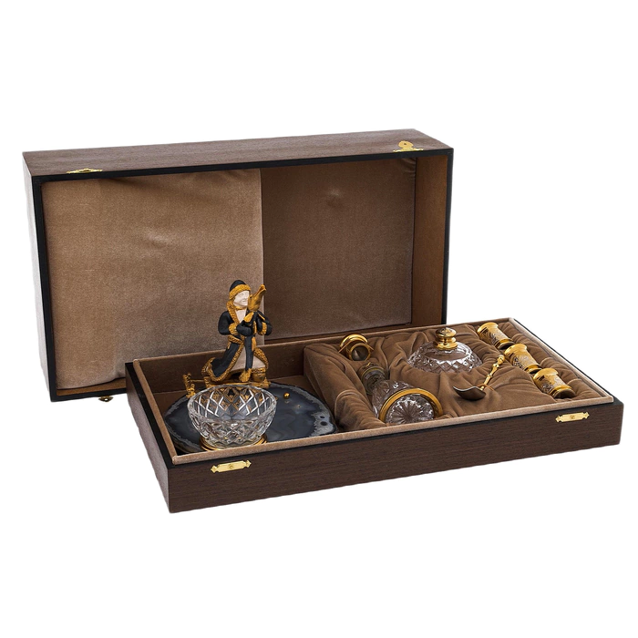 Emelya vodka set with agate, for 3 persons, Zlatoust