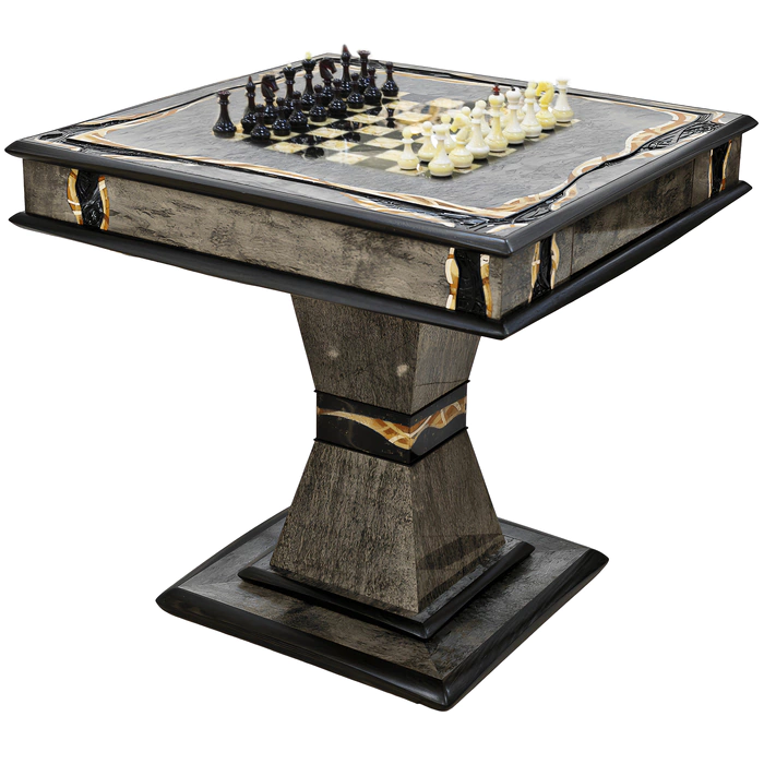 Chess table made of Karelian birch and amber "Infiniti"