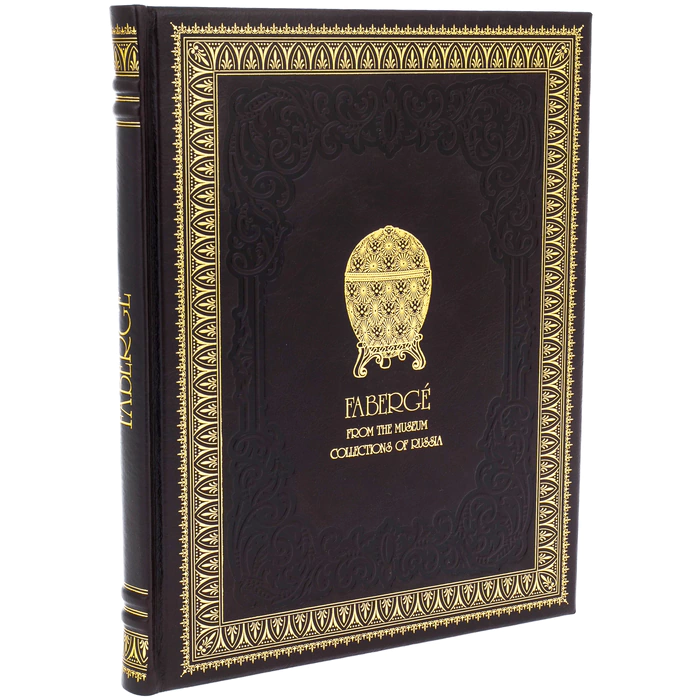 The leather-bound book "Faberge. From the collections of Russian museums" in English