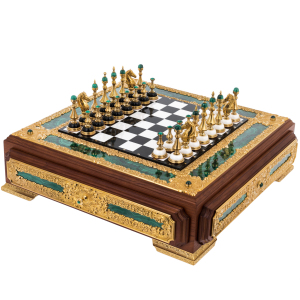 Chess made of white marble and malachite "Royal"