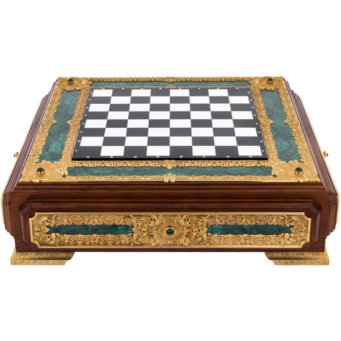 Chess made of white marble and malachite "Royal"