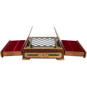 Chess made of white marble and malachite "Royal"