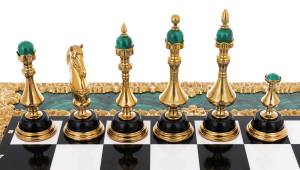 Chess made of white marble and malachite "Royal"