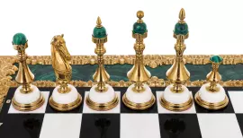 Шахматы из белого мрамора и малахита "Царские"