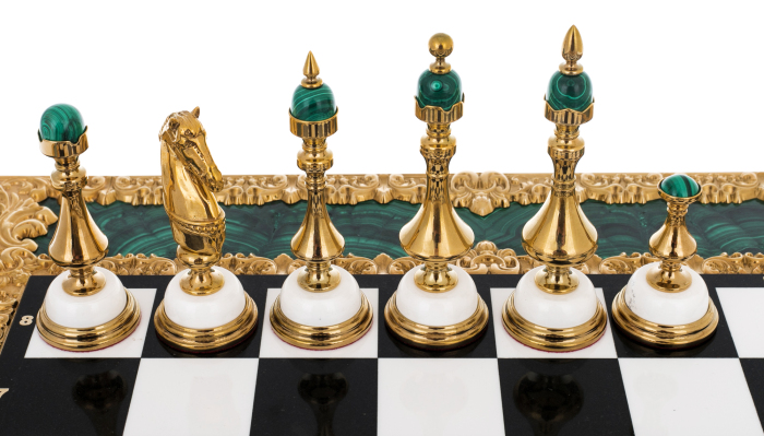 Chess made of white marble and malachite "Royal"