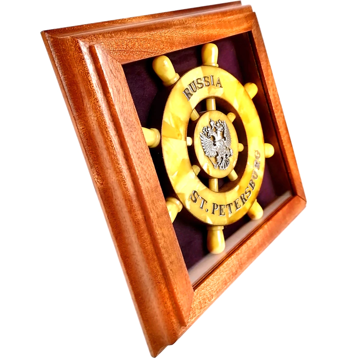 Panel souvenir made of amber "Steering Wheel of St. Petersburg"