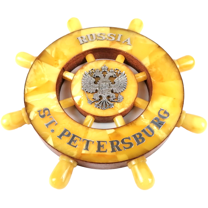 Panel souvenir made of amber "Steering Wheel of St. Petersburg"