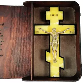 Cross made of amber and mahogany "Crucifixion" in a gift box