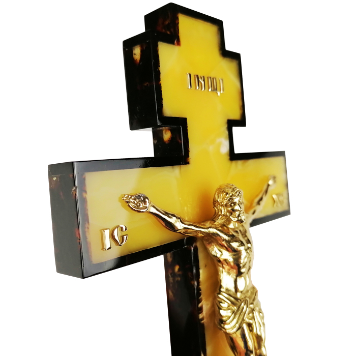 Cross made of amber and mahogany "Crucifixion" in a gift box