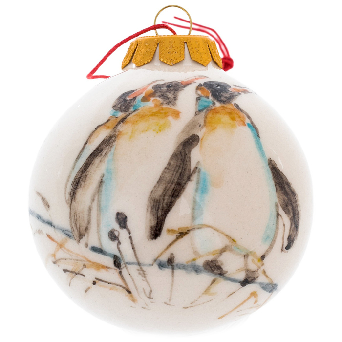 Christmas ball made of porcelain "Arctic Circle: penguins"