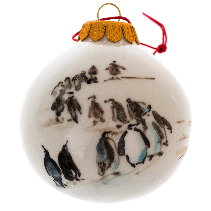 Christmas ball made of porcelain "Arctic Circle: penguins"