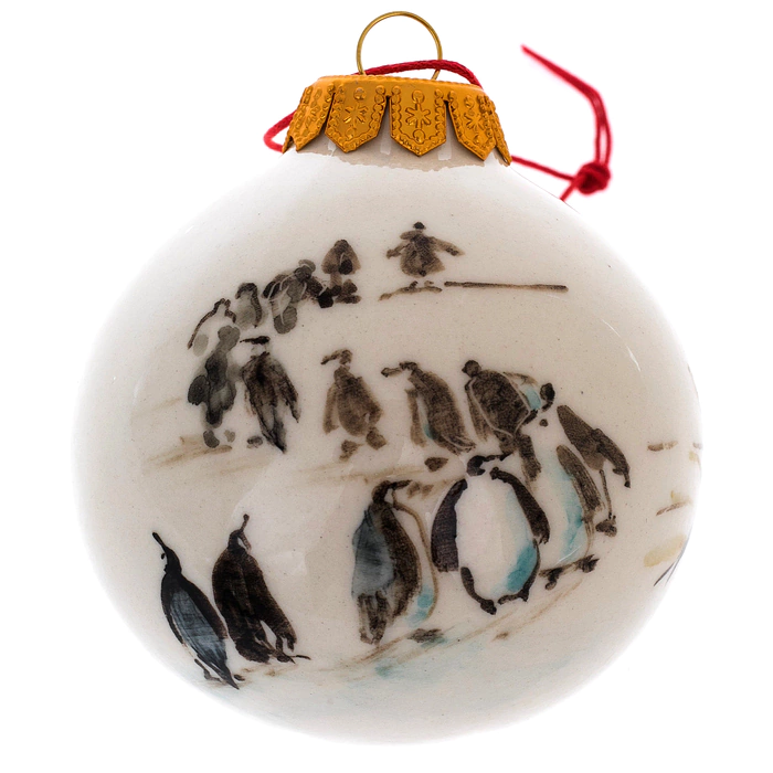 Christmas ball made of porcelain "Arctic Circle: penguins"