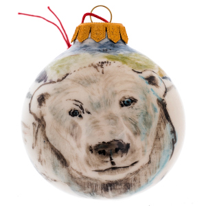 Christmas ball made of porcelain "Polar region: bear, ship"