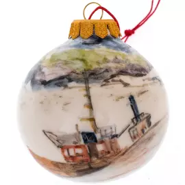 Елочный шар из фарфора "Заполярье: медведь, корабль"
