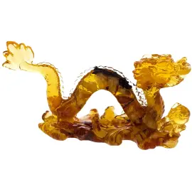 Скульптура из янтаря "Дракон с шаром", светлый