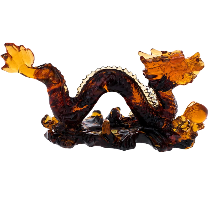 Amber sculpture "Dragon with a ball", dark