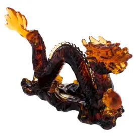 Скульптура из янтаря "Дракон с шаром", темный