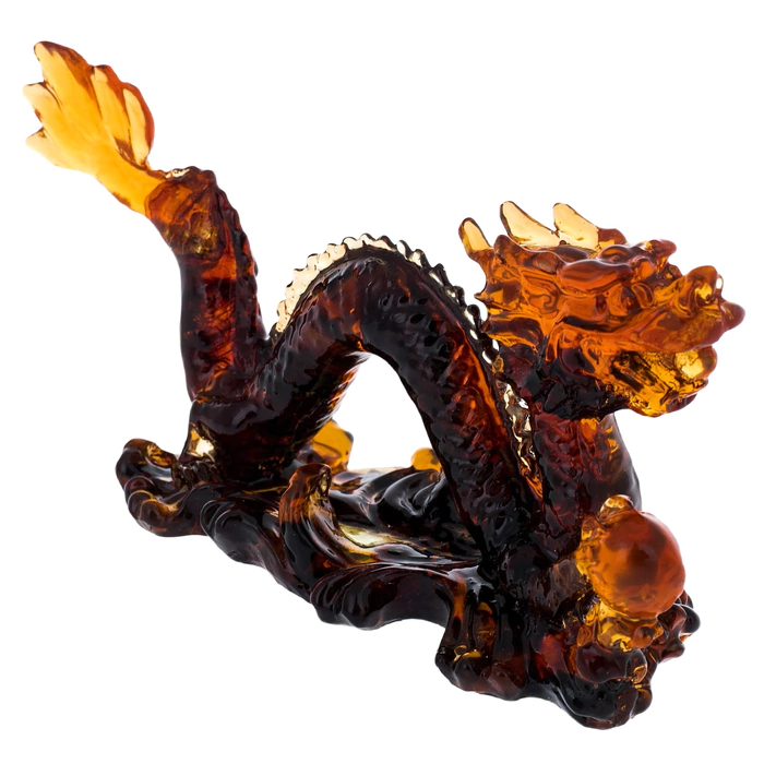 Amber sculpture "Dragon with a ball", dark