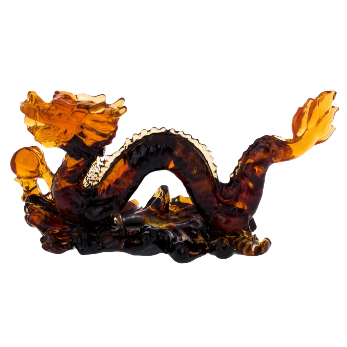 Amber sculpture "Dragon with a ball", dark