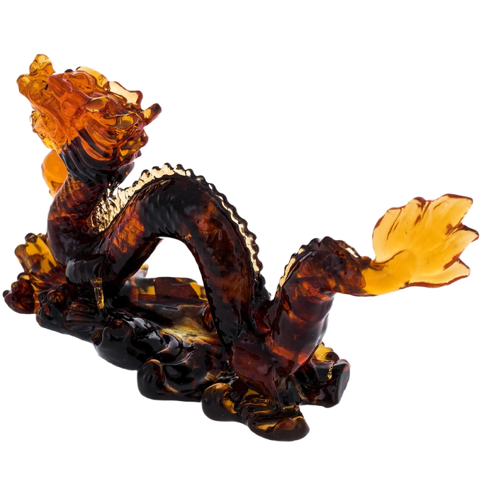 Amber sculpture "Dragon with a ball", dark