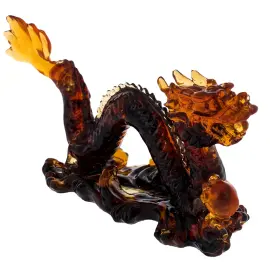 Скульптура из янтаря "Дракон с шаром", темный