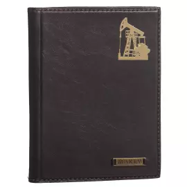 Обложка для автодокументов  в кожаном переплете "Нефтяная вышка" коричневая