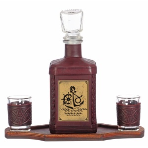 Графин в кожаном переплете "Моряку-1" с сублимированной накладкой