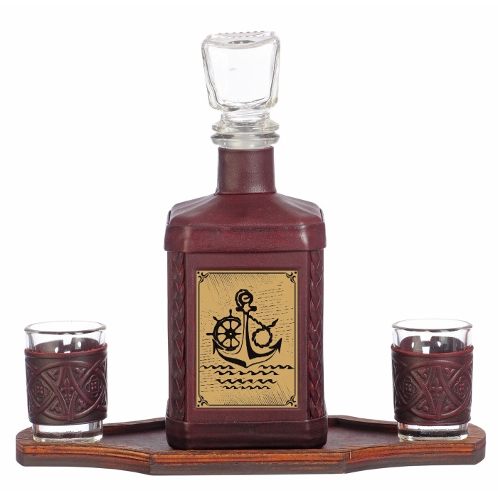 Графин в кожаном переплете "Моряку-1" с сублимированной накладкой