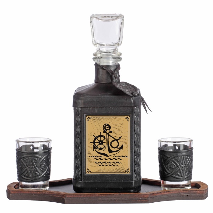 Графин в кожаном переплете "Моряку-2" с сублимированной накладкой