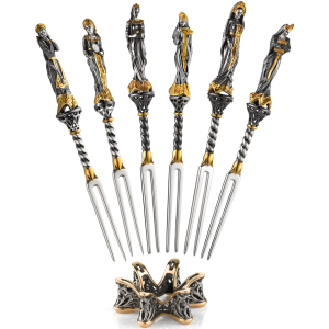 Set for canapes silver "Russian beauties" with forks and stand