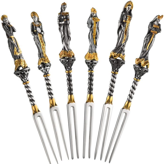 Set for canapes silver "Russian beauties" with forks and stand