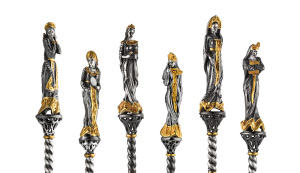 Set for canapes silver "Russian beauties" with forks and stand