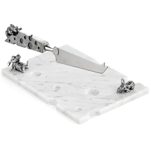 Set for cheese "Mouse feast" made of marble, with silver