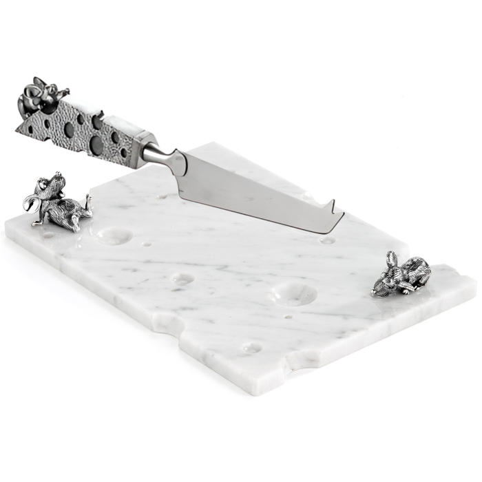 Set for cheese "Mouse feast" made of marble, with silver