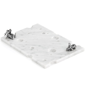 Set for cheese "Mouse feast" made of marble, with silver