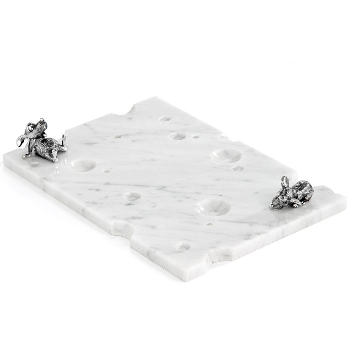 Set for cheese "Mouse feast" made of marble, with silver