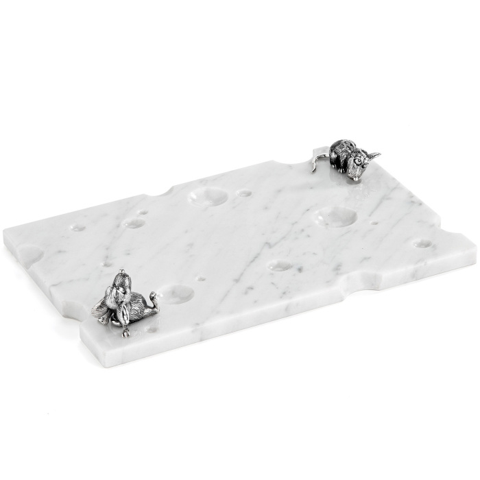 Set for cheese "Mouse feast" made of marble, with silver