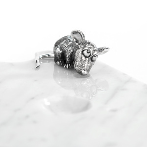 Set for cheese "Mouse feast" made of marble, with silver