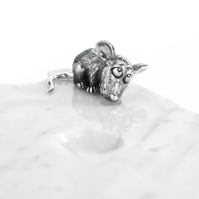 Set for cheese "Mouse feast" made of marble, with silver