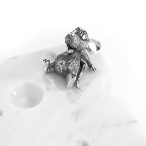 Set for cheese "Mouse feast" made of marble, with silver