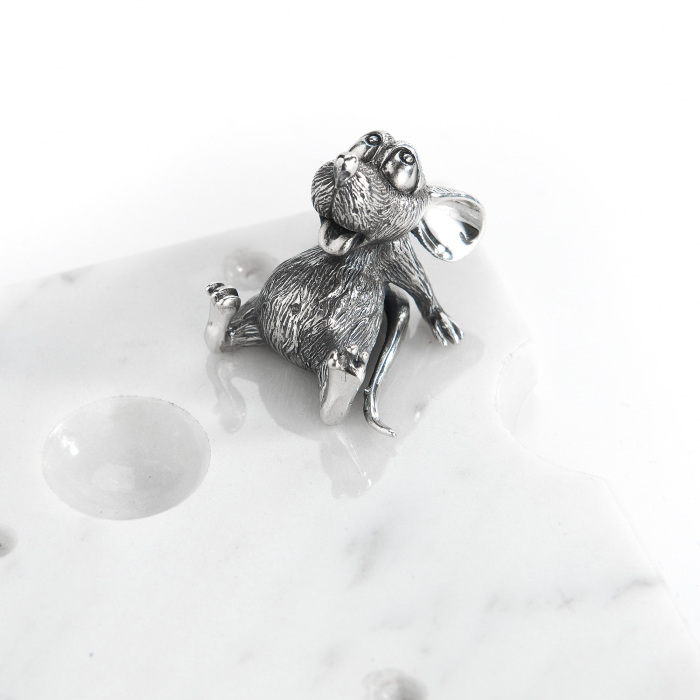 Set for cheese "Mouse feast" made of marble, with silver
