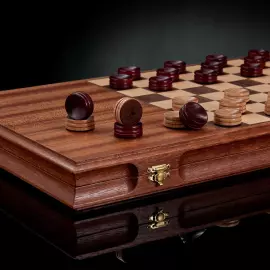 Нарды из дуба "Нарды-шашки" темный корпус