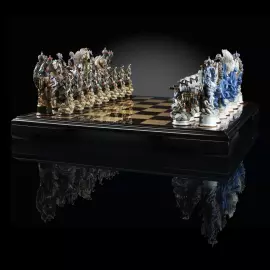 Шахматы из венге и фарфора "Швейцарский поход Суворова" с золочением и серебрением