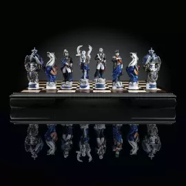 Шахматы из венге и фарфора "Швейцарский поход Суворова" с золочением и серебрением