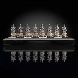 Шахматы из венге и фарфора "Швейцарский поход Суворова" с золочением и серебрением