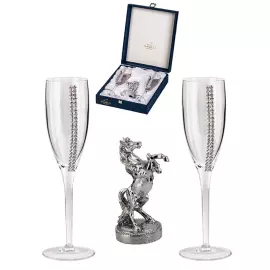 Набор бокалов для шампанского на 2 персоны и статуэтка "Лошадь встающая на дыбы"