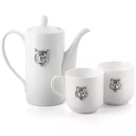Чайный набор из фарфора "Тигр" с серебряными накладками, на 2 персоны
