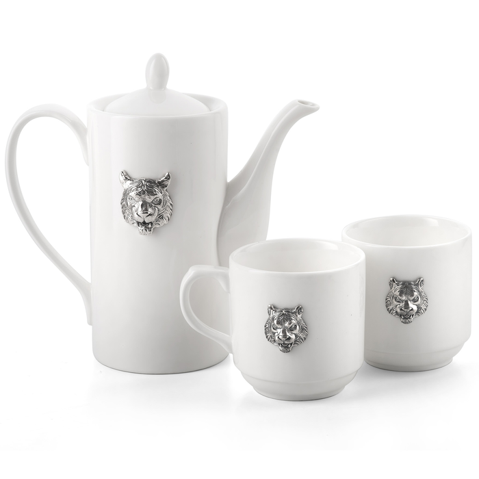 Tea set made of porcelain "Tiger" with silver overlays, for 2 persons
