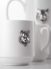 Чайный набор из фарфора "Тигр" с серебряными накладками, на 2 персоны