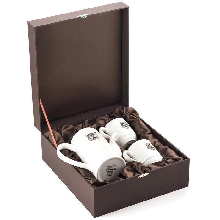 Tea set made of porcelain "Tiger" with silver overlays, for 2 persons